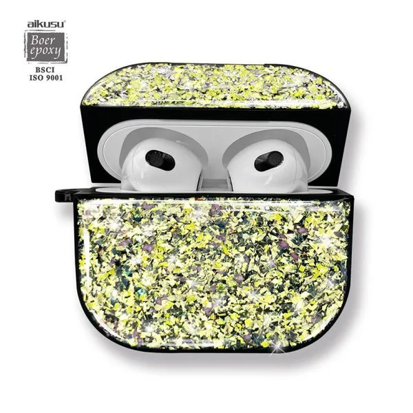 aikusu Custom Luxury Girl Bling Star Yellow Glitter Resin Epoxy Earphone Case For Airpod 1