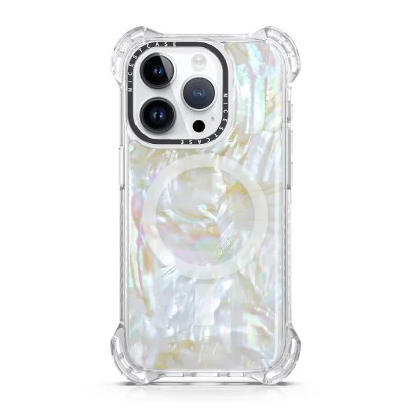 aikusu 7,5 M, fundas de teléfono de perlas naturales con imán de PC TPU transparente a prueba de golpes para iPhone 16 15 14 13 Pro Max 1