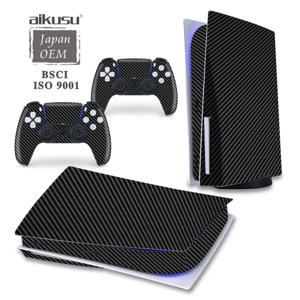 aikusu カスタムビニール装飾 Diy 炭素繊維スタイルグリーンスキンステッカーデカール Ps5 コンソールコントローラディスクデジタル 1