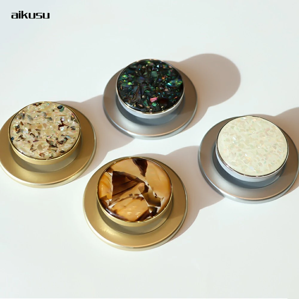 Luxury shining New Zealand mother of pearl pieces electroplated gold  magsafe phone holder grip OEM/ ODM  supplier aikusu 1