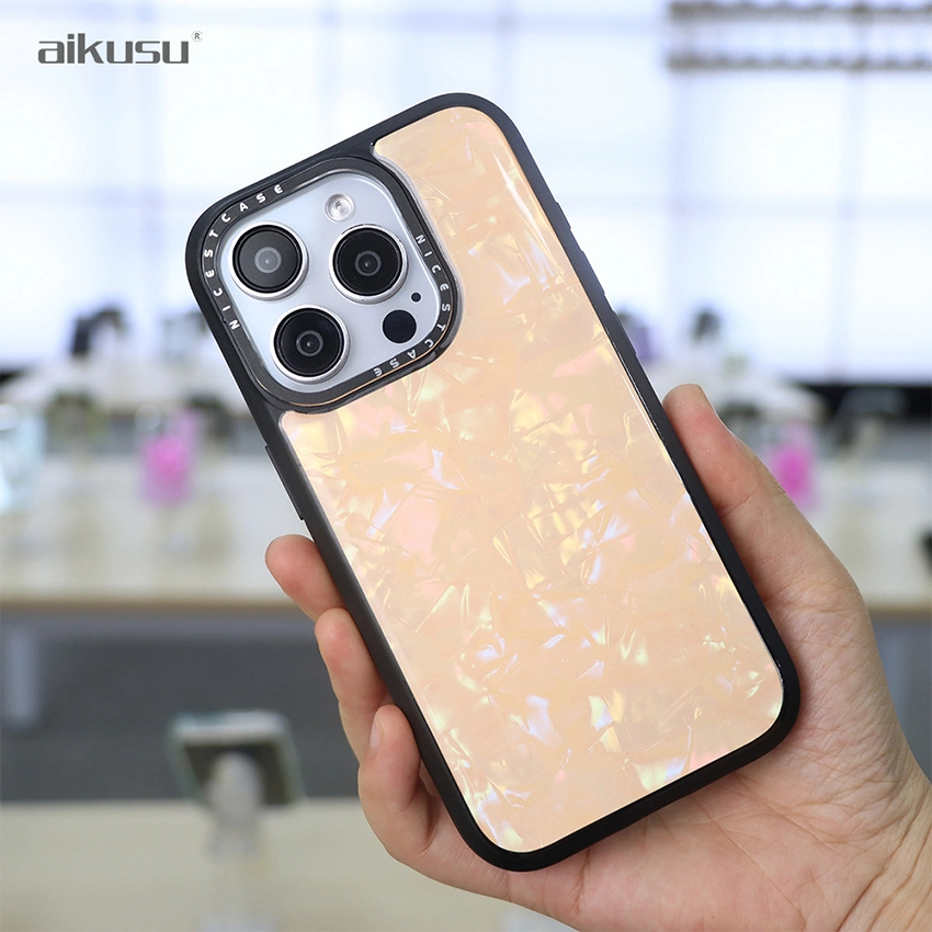 Golden artificial 3M anti shock mother of pearl phone case customization supplier aikusu 1