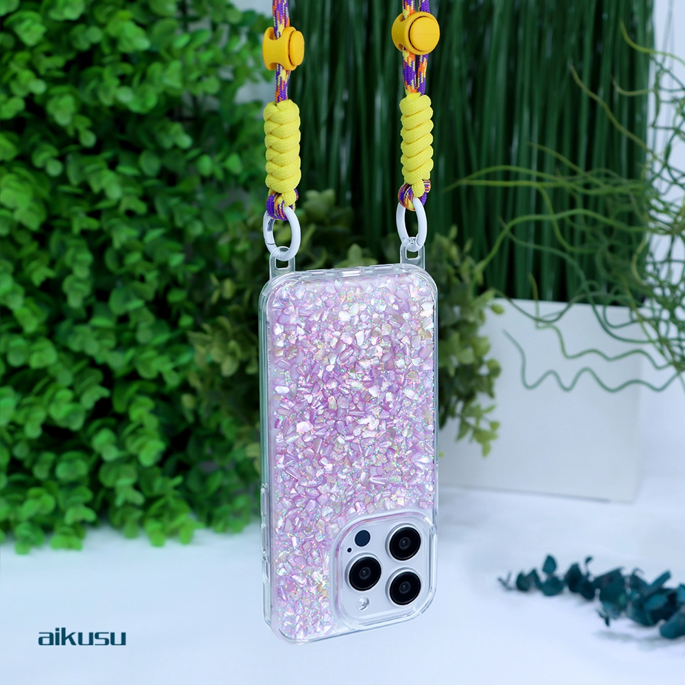 aikusu 1.5m  drop proof anti shockf Natural mother of pearl pieces glitter lanyard phone case2 1
