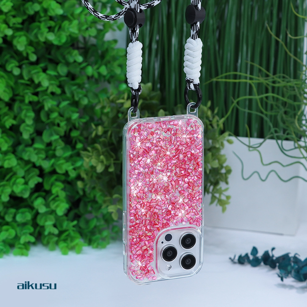 aikusu 1,5 m a prova di caduta anti shockf Custodia per telefono con cordino glitterato in madreperla naturale4 1