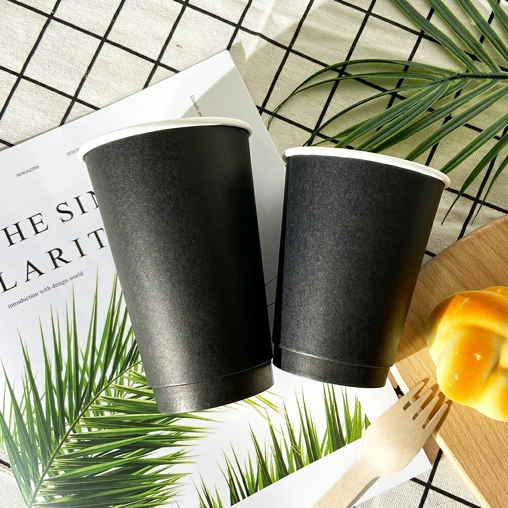 Single Double Wall Paper Coffee Cups With Lids Custom Logo Disposable 4oz 8oz 12oz 16oz Craft Paper Tea Cup China Logo Oem & Odm 1
