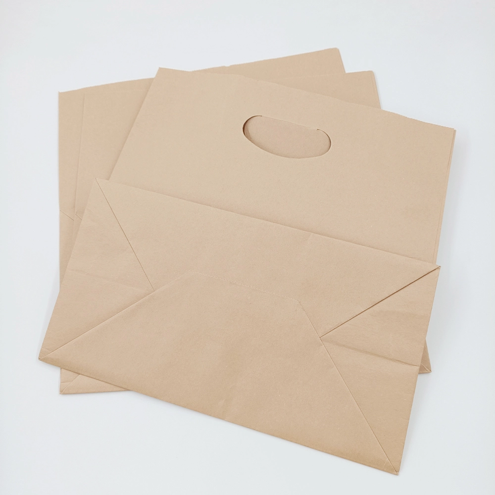 Disposable Customized Take Away Brown Kraft Paper Bag D Cut Punch For Packing Bag 1