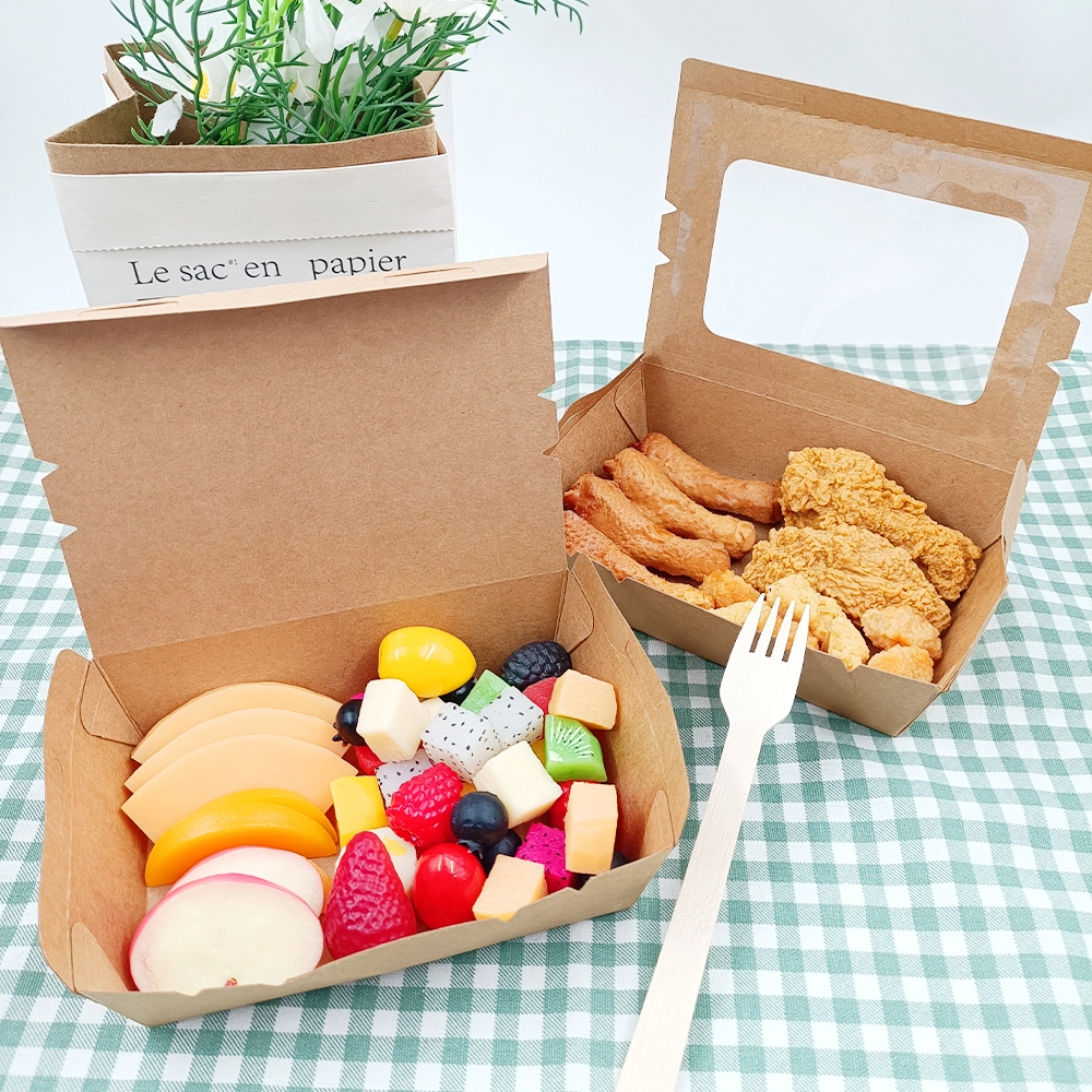 Custom Logo Size Biodegradable Kraft Food Grade Paper Lunch Box 1