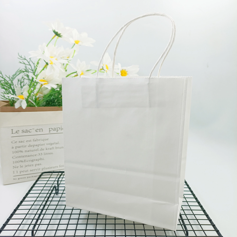 Custom Printed White Kraft Paper Bags With Handle Recyclable Shopping Gift Bag Food Take Away With Your Logo 1