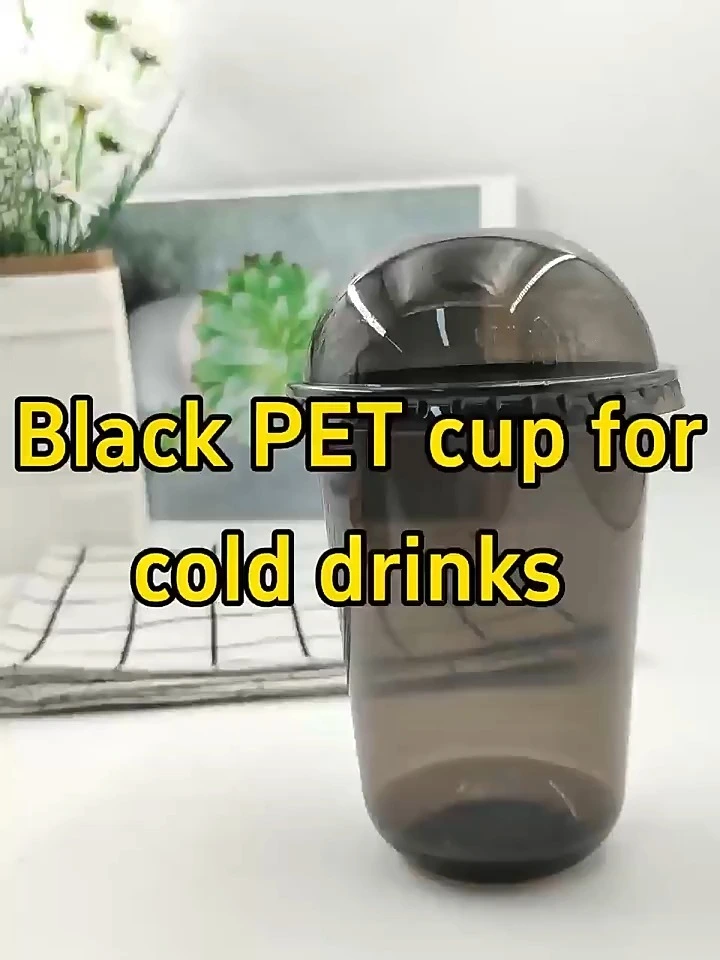 Custom Printed Logo Plastic Black Pet Cup Disposable For Coffee Cold Drink 1