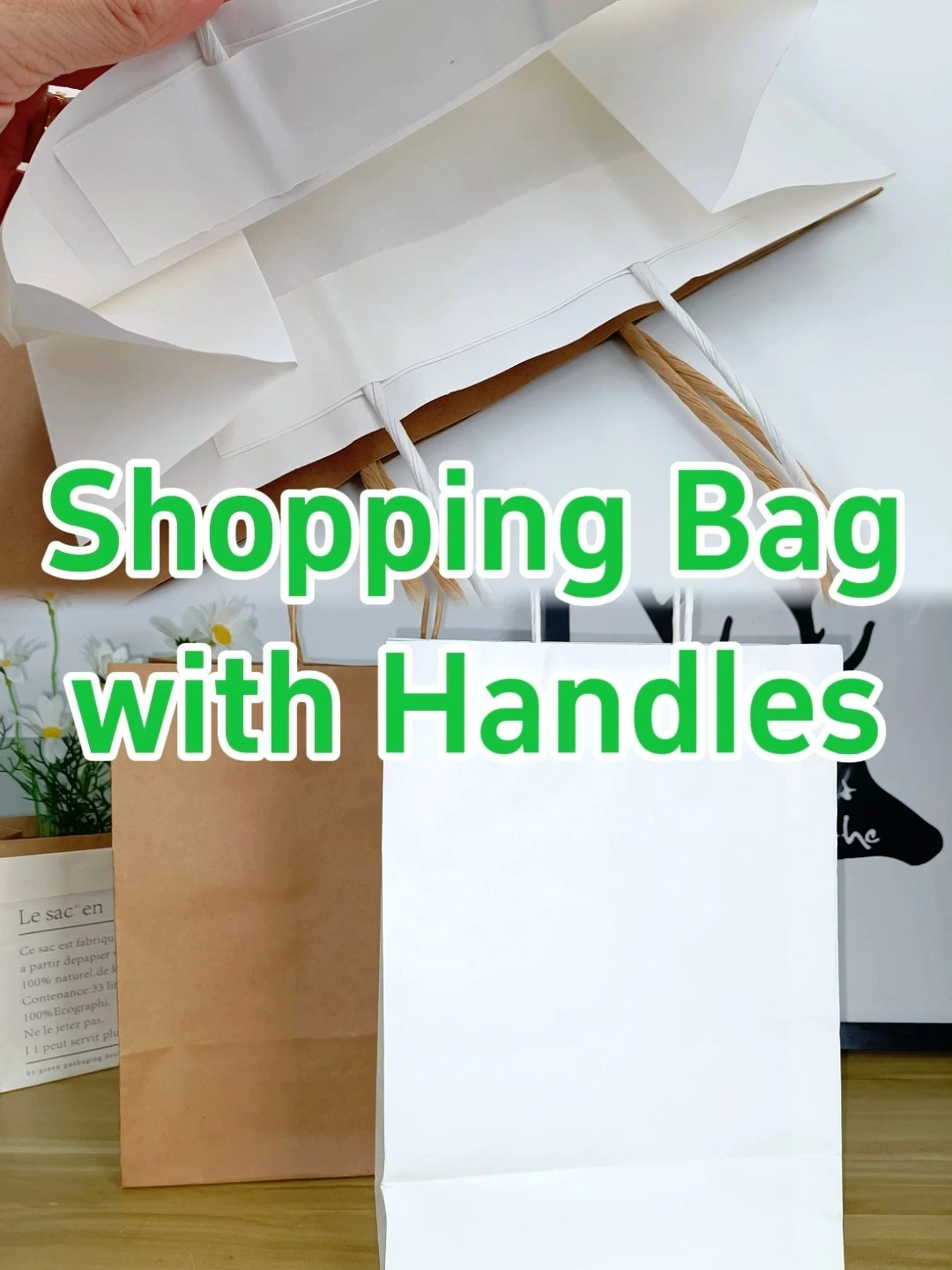 Sacs en papier Kraft blancs avec un sac en papier biodégradable à la poignée pour la poignée pour l'emballage à emporter alimentaire 1