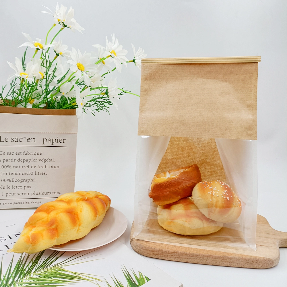 Sac de papier de fenêtre de lien de bidon de pain de nourriture recyclable écologique imprimé par coutume 1