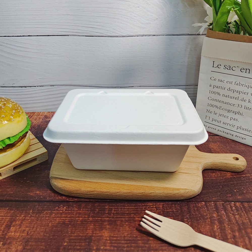 Eco Friendly Restaurant Compartment Food Disposable Bagasse Container Rectangle Box With Lid 1