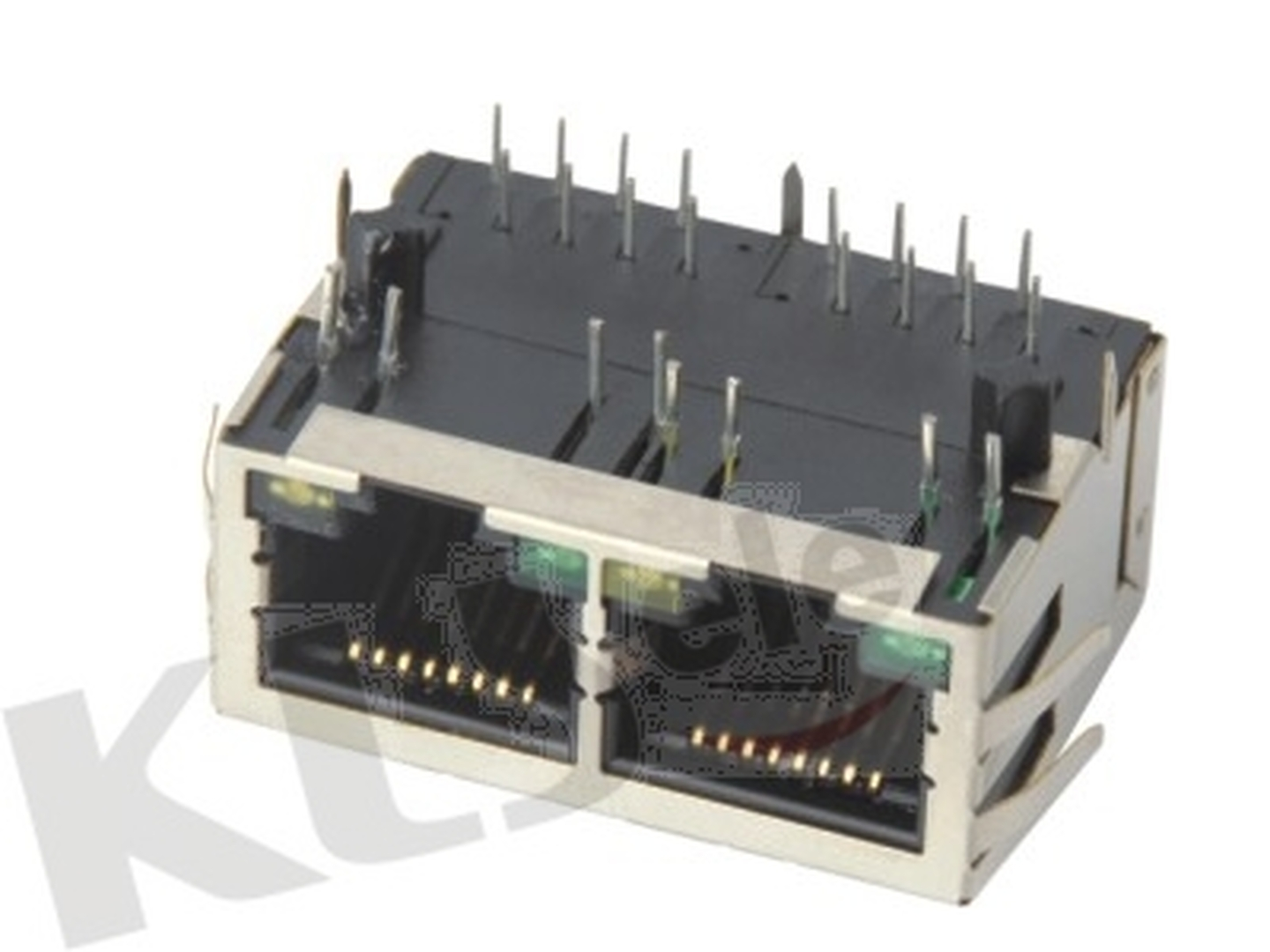 KLS12-TL002 RJ45 Modular Jack with LED/Transformer (Right PCB Mount)