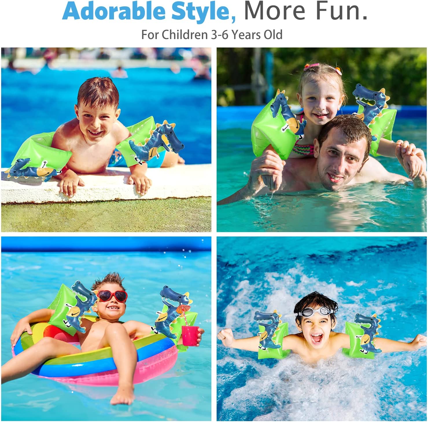2 Stück aufblasbarer Arm-Schwimmkörper für Kinder – aufblasbare Schwimmarmbänder, Ringe, Schwimmflügel für Kinder, blaues Einhorn 6