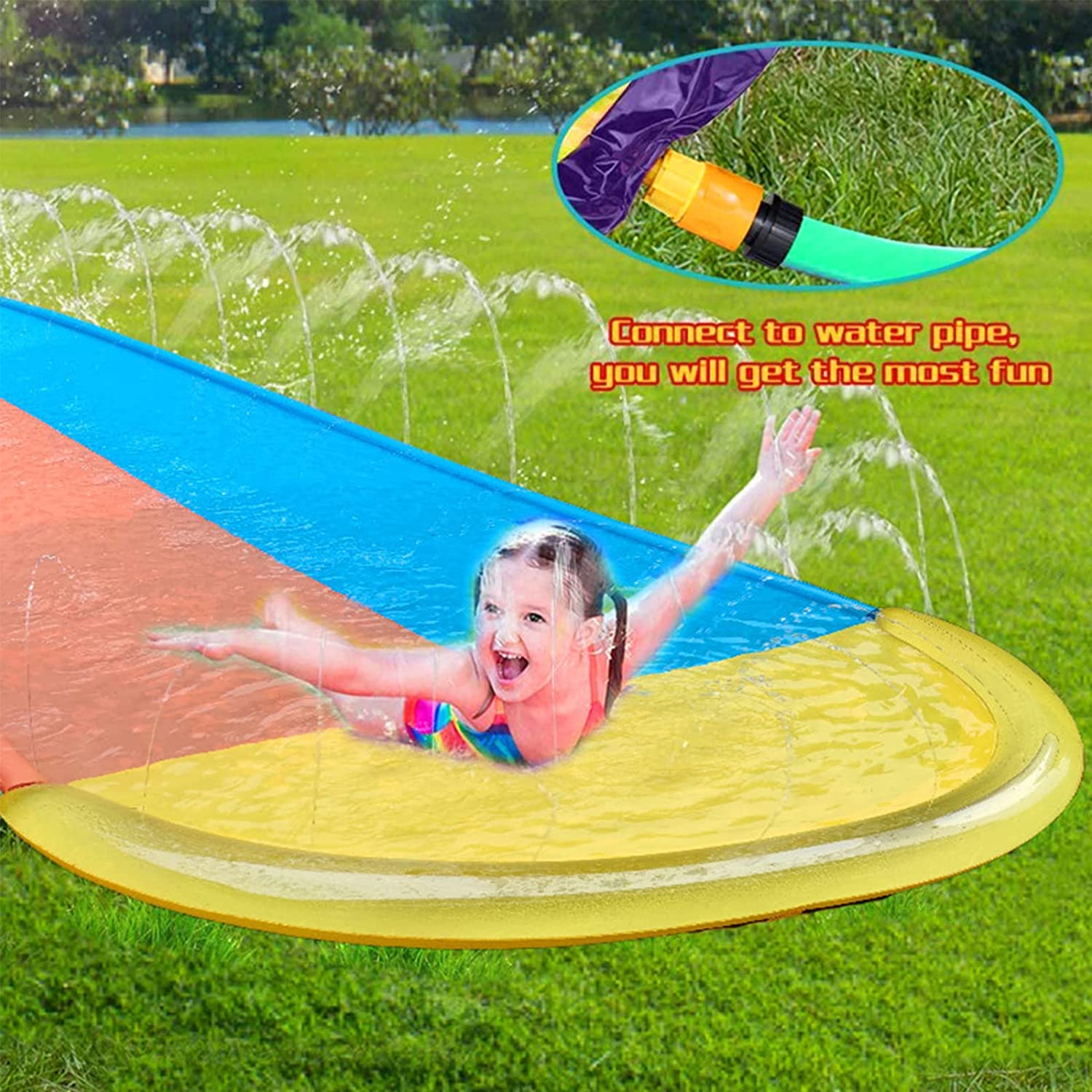 Double Racer Water Slip Slide Inflatable Outdoor Backyard For Kids Adults Garden Racing 2 Person Water Slides Mat water lanes 5