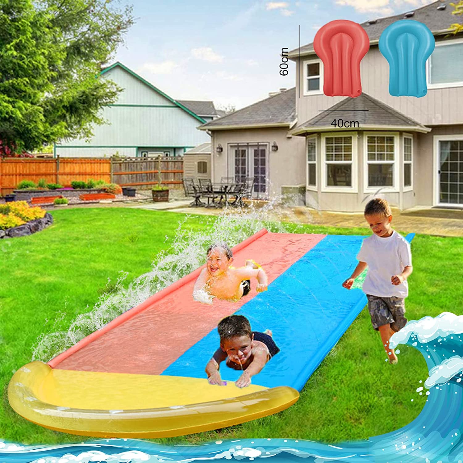 Double Racer Water Slip Slide Inflatable Outdoor Backyard For Kids Adults Garden Racing 2 Person Water Slides Mat water lanes 3