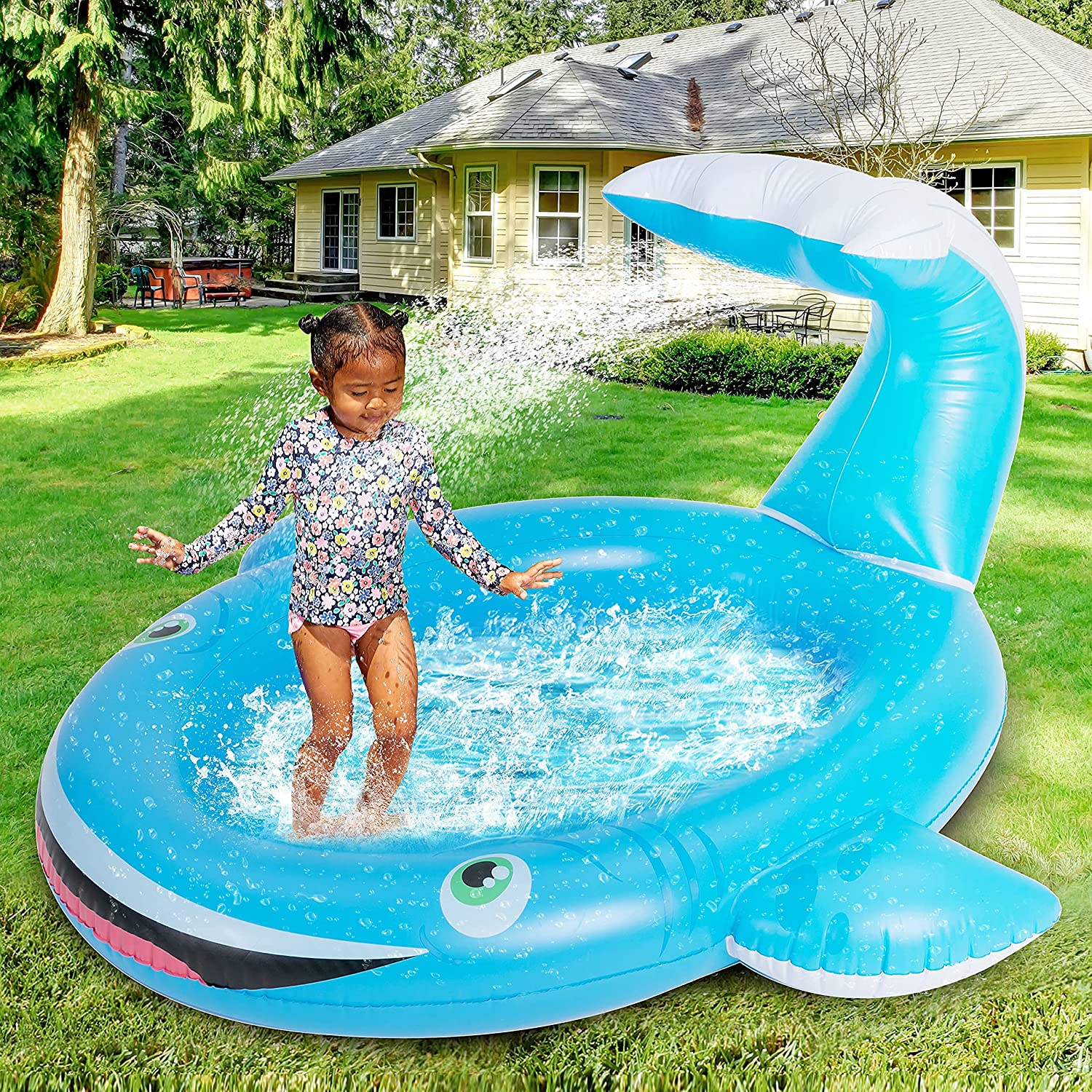 Materassino gonfiabile con sistema di irrigazione per bambini, per attività estive, giochi d&39;acqua, piscina con sistema di irrigazione per giochi all&39;aperto 7