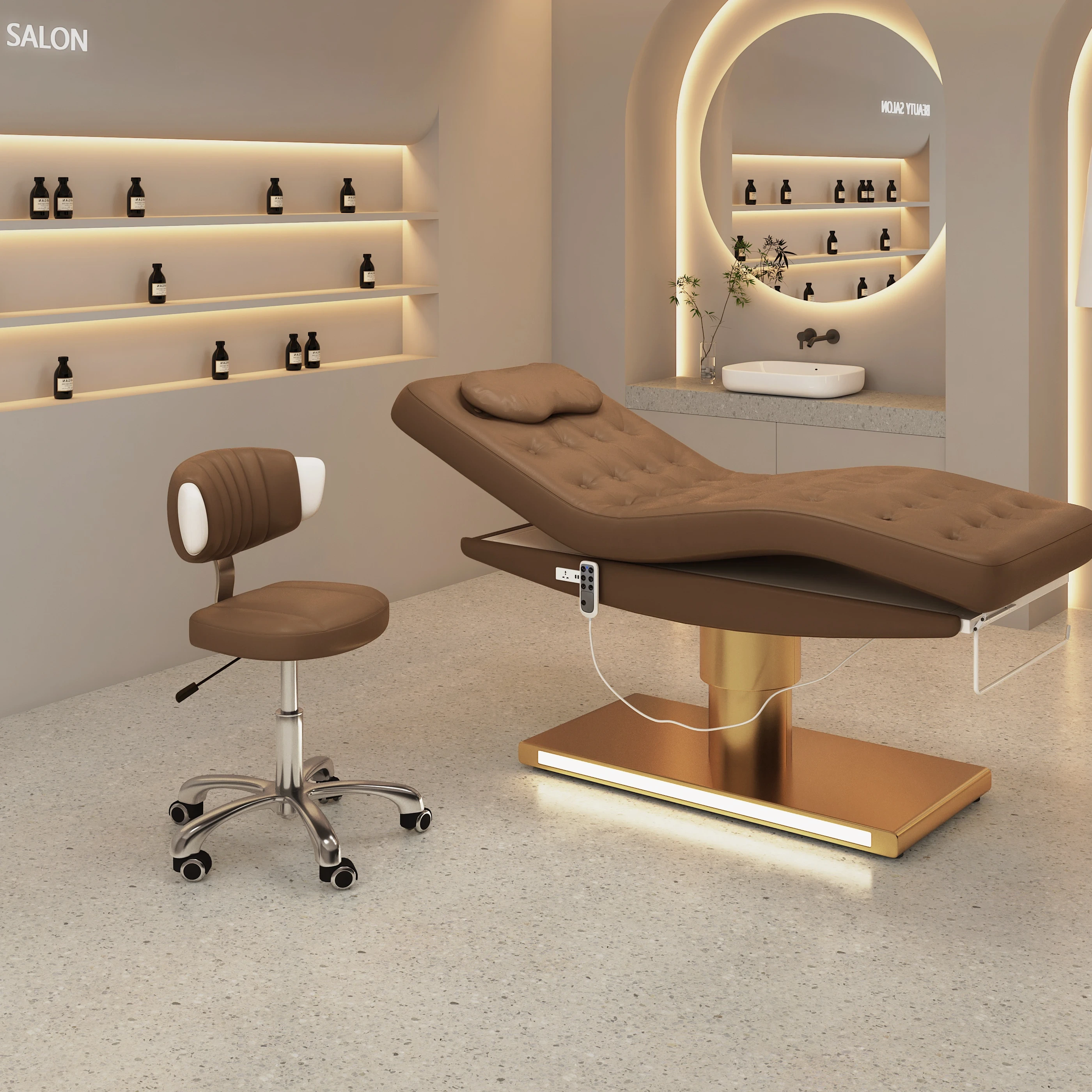 Cama De masaje De lujo Fengsheng, mesa De salón De belleza, mesa De masaje eléctrica, último diseño, cama Facial eléctrica dorada De tres motores 1