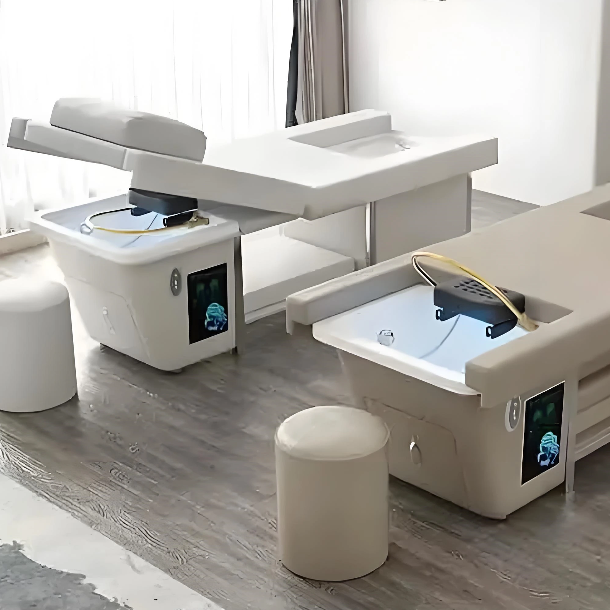 Gabinete de almacenamiento para lavado de cabello, silla con cabezal de Spa japonés, terapia de agua, cama de champú de masaje tailandés, nuevo estilo, 2024 1