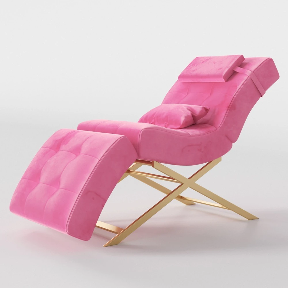 Nuevo diseño Curved Beauty Salon Bed de spa Modern Rosa cuero rosa Cosmética Facial Facial Facial Lest Bed con taburetes y luces 1
