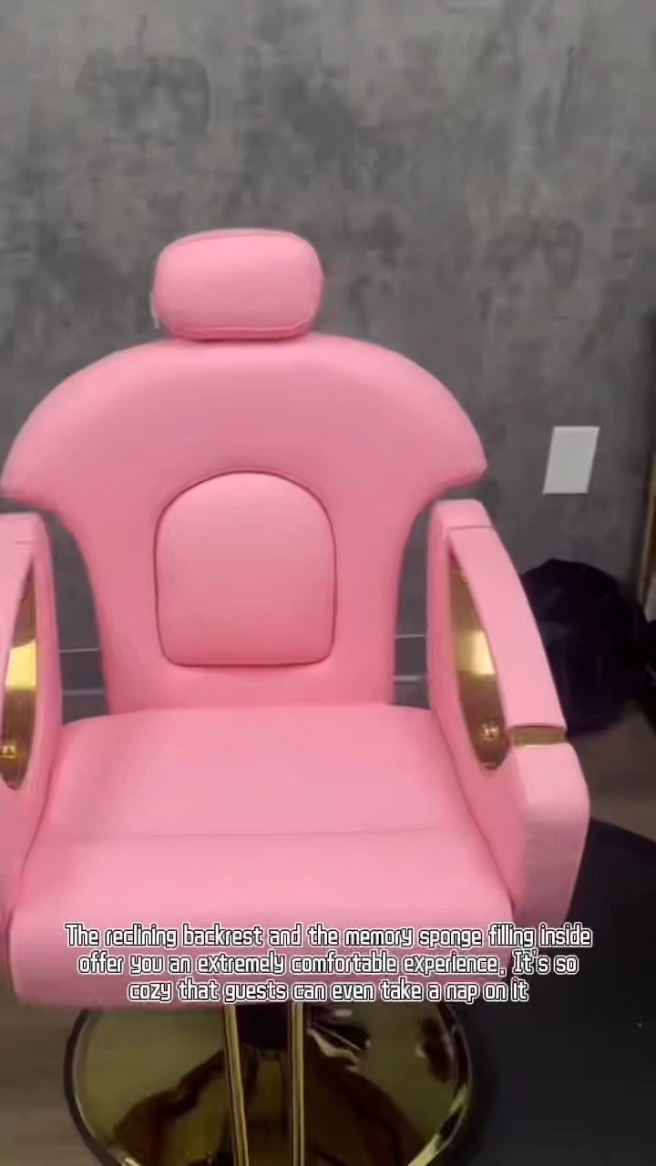 Luxury Beauty Hair Salon Furniture Pink Styling Chair Reclining Hairdressing Barber Chairs for Sales 1