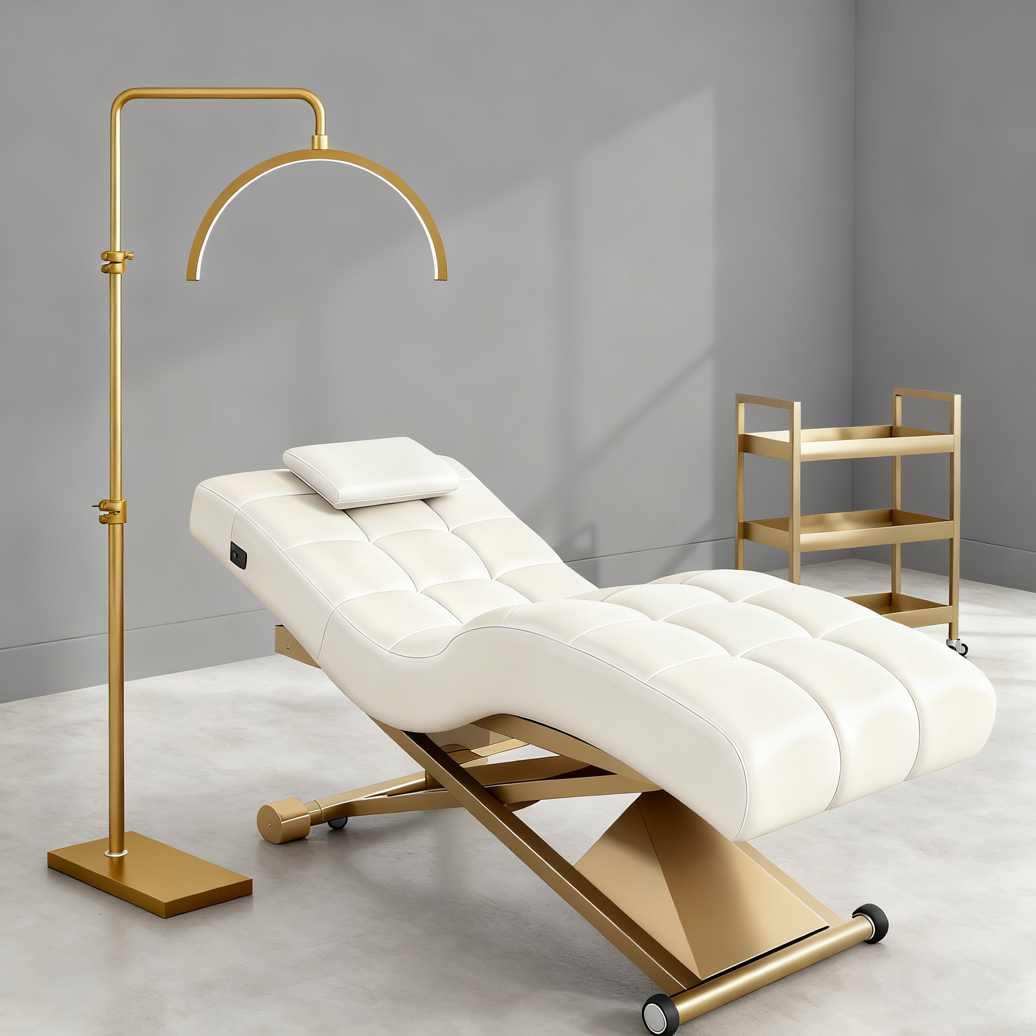 Table de massage électrique incurvée de luxe en or blanc pour spa et institut de beauté (soins du visage). 1