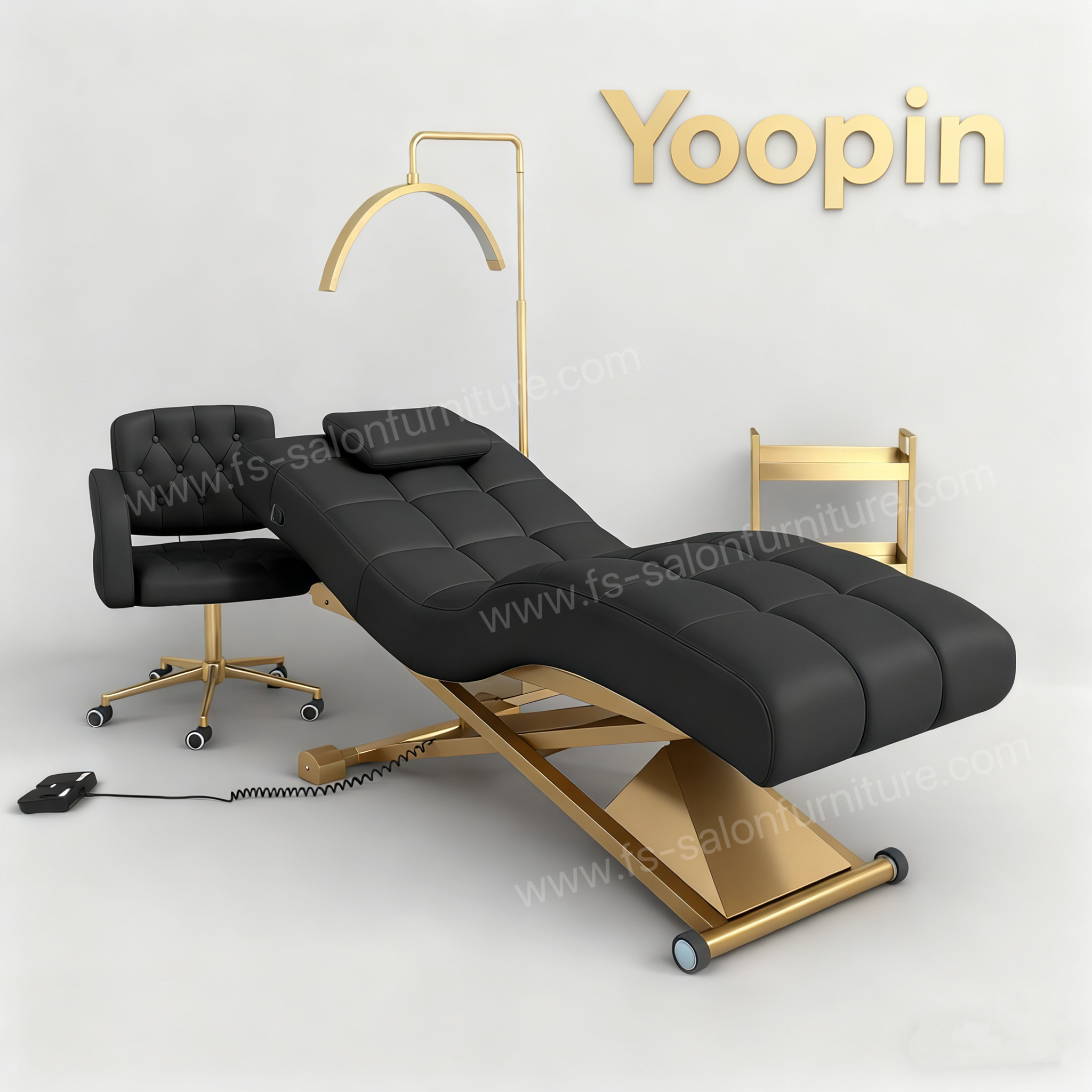 Cama eléctrica curva de lujo para extensiones de pestañas, conjunto de muebles para salón de belleza, cama para bordado de pestañas cosméticas 1