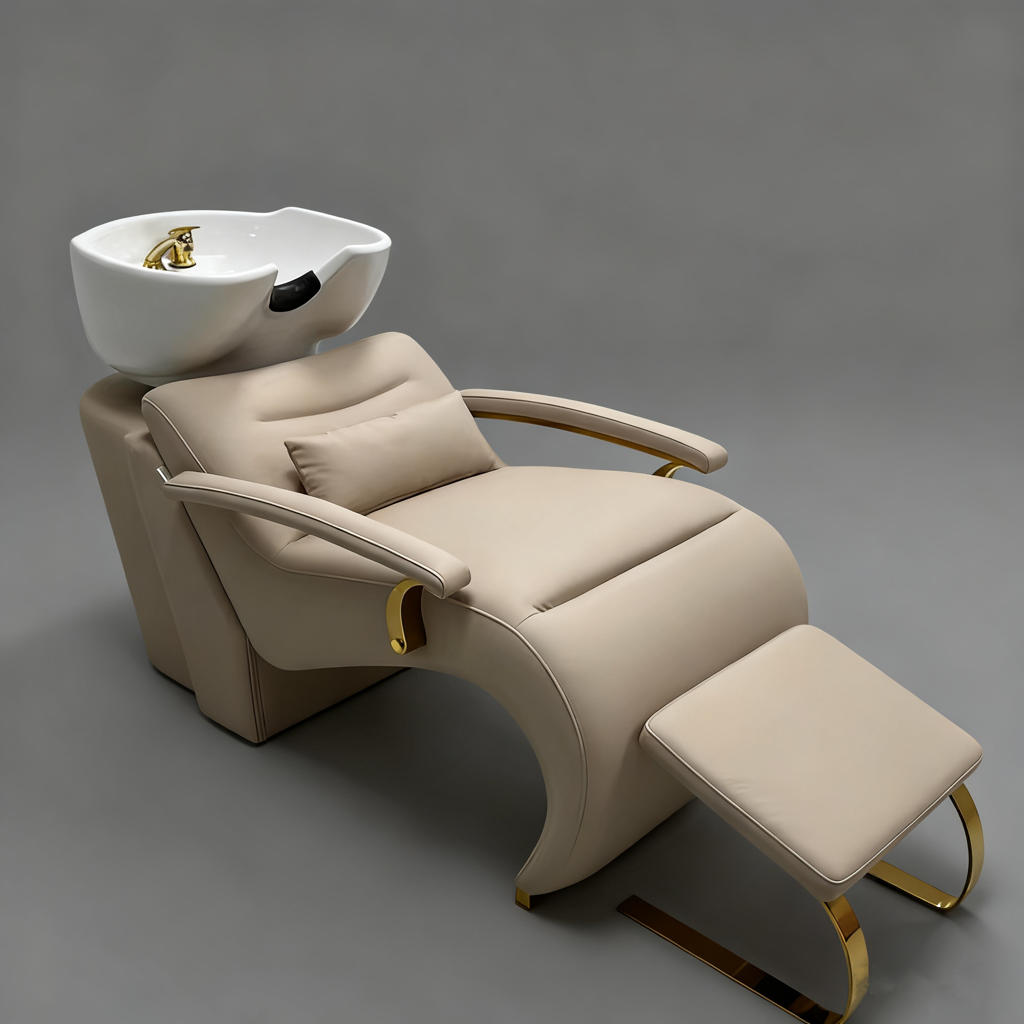 Gold Stainless Steel Shampoo Chair with Water Parts, Customizable Color Shampoo BedFor Barber Shop 1