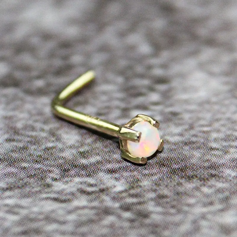 14k Gold Nose Hoop Opal by Eternal Metal 3