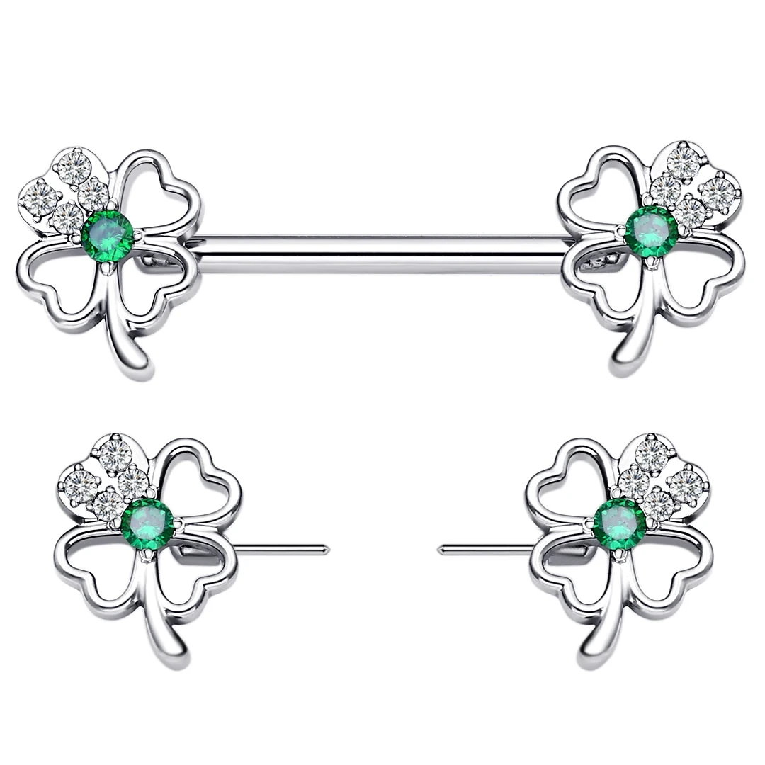 Pvd Gold Threadless Push In Green Cz Nipple Piercing 1