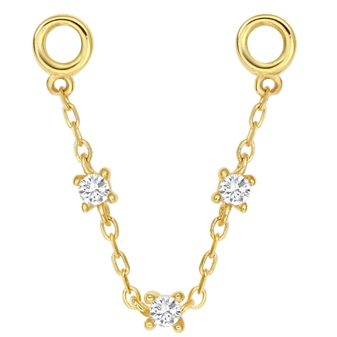 Chaîne en or massif 14 carats 5a, bijoux de perçage en Zircon transparent 1