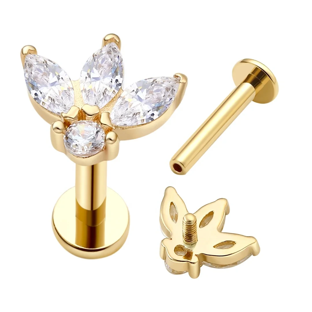 Eternal Metal 14k Solid Gold Internally Threaded Labret Studs 1