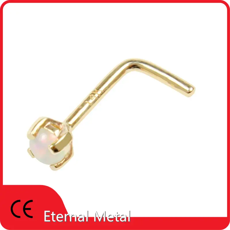 14k Gold Nose Hoop Opal by Eternal Metal 1
