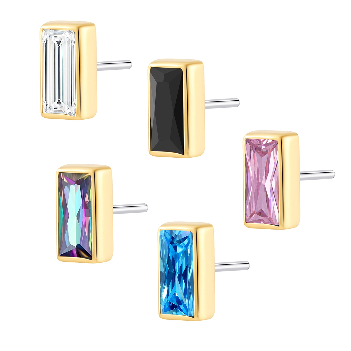 Eternal Metal 14K Solid Gold Threadless Top Body Piercing Jewelry Rectangle Stone 1