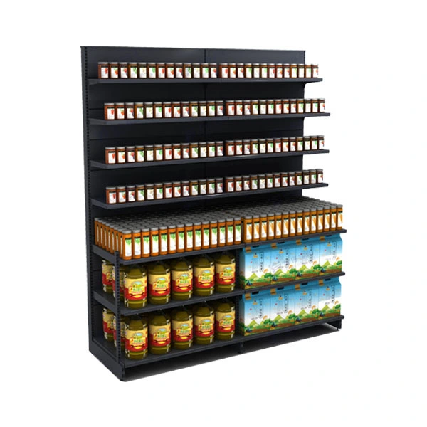 Black Metal Multi Tier Supermarket Shelf Heavy Duty Retail Display Rack For Convenience Store Food Storage 1