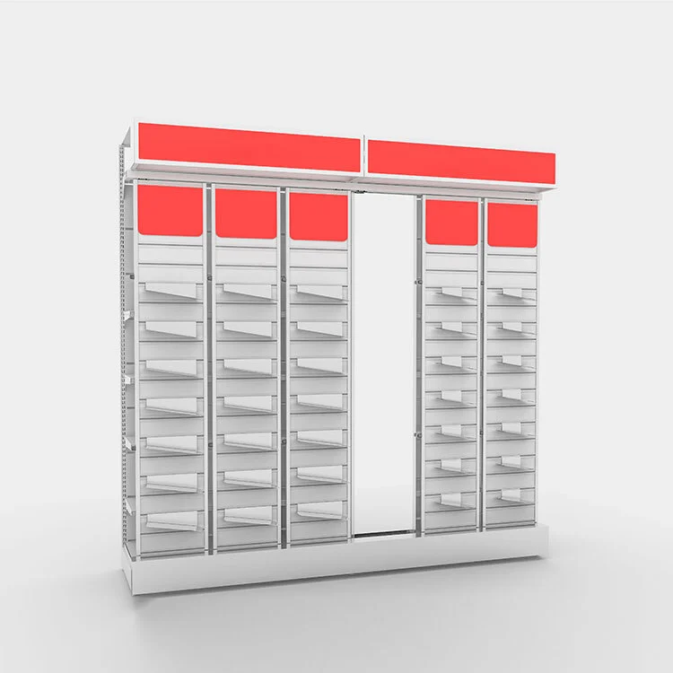 Présentoir à chaussures robuste en métal blanc avec bandeau rouge personnalisable 1