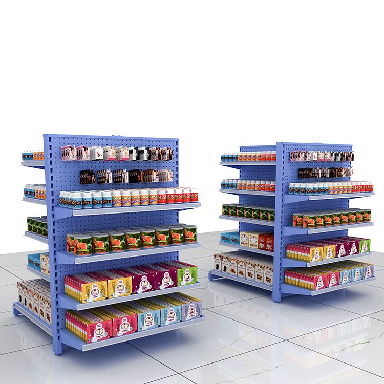 Double-Sided Grocery Store Shelves with Perforated Back Panel for Retail Display 4
