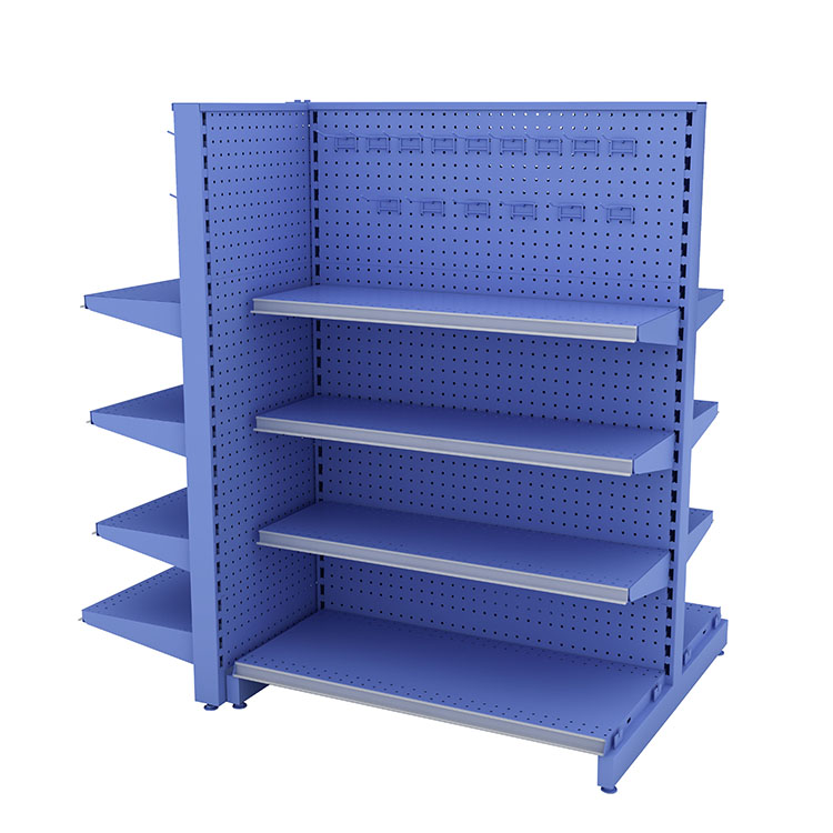 Double-Sided Grocery Store Shelves with Perforated Back Panel for Retail Display 5