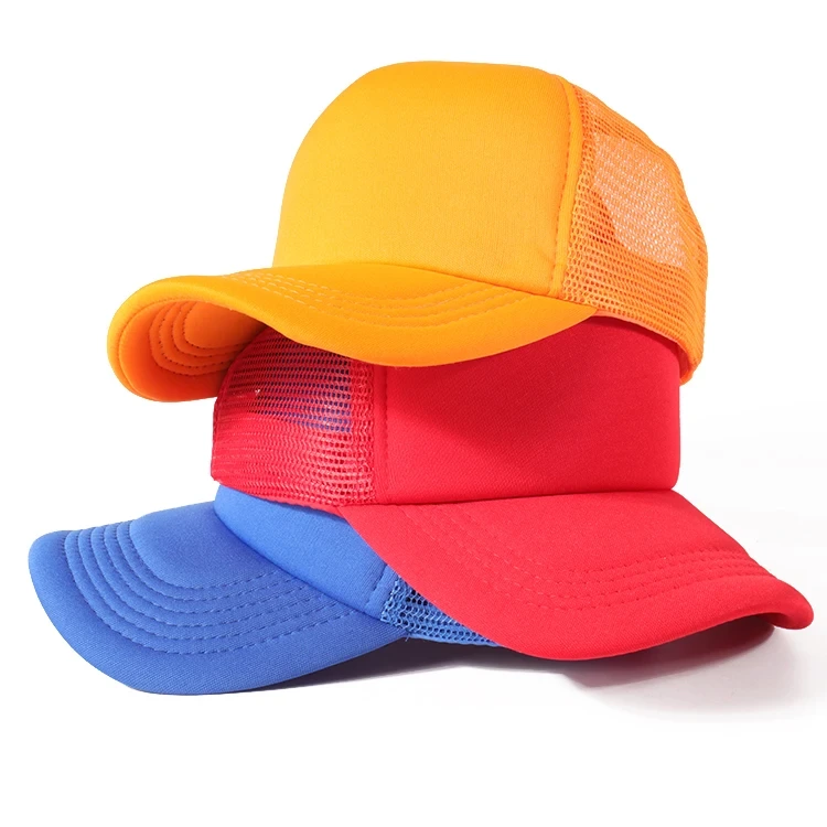 Tutus 5 Panel Blank Mesh Trucker Caps Yellow Blue Red Cheap Custom Flat Trucker Caps And Hats 1
