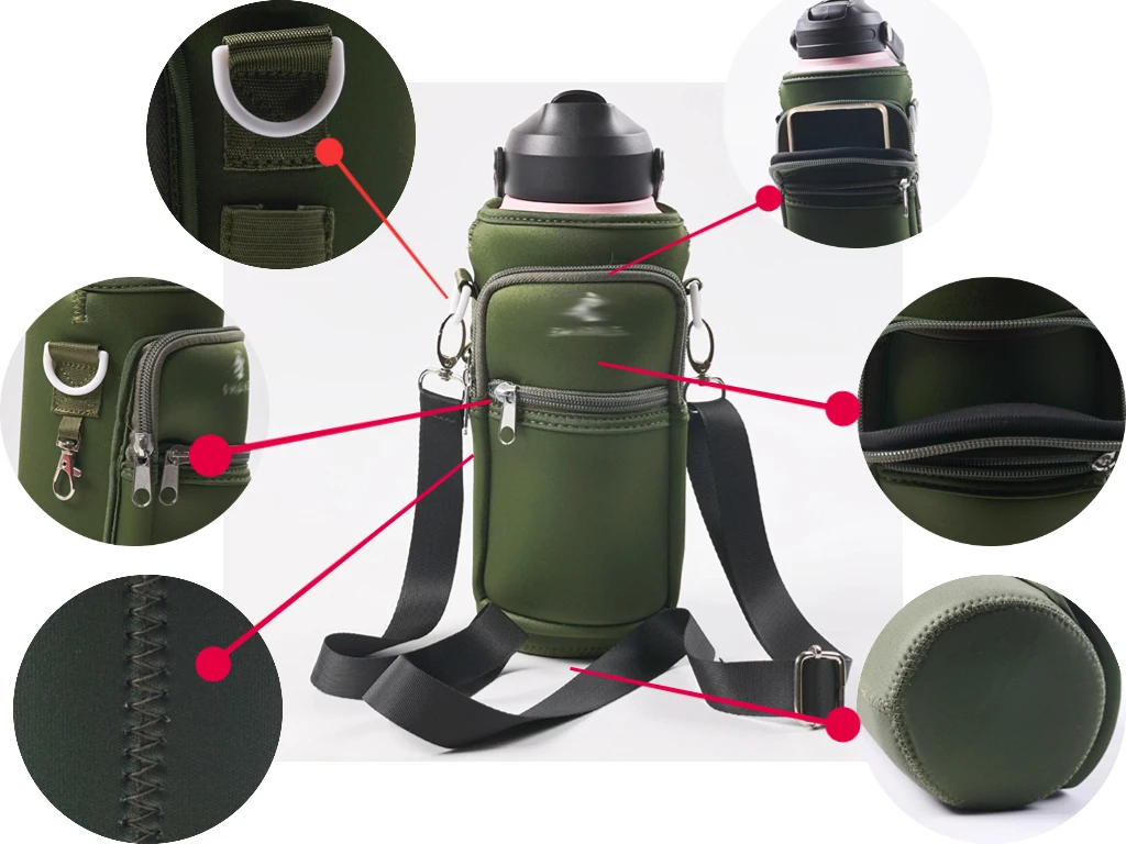 Maßgeschneiderte Neopren-Handy-Schlüsselkarten-Wasserflaschenhalter-Tasche mit Schultergurt 6