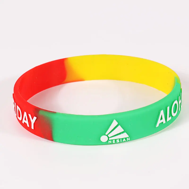 Bracelet en silicone segmenté bicolore en deux couleurs avec logo de couleur contrastée 4