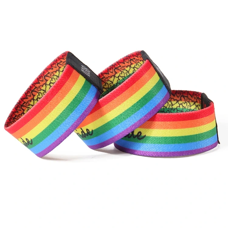 Custom Sublimation Printing Fabric Rainbow Bracelets Elastic Wristband 1