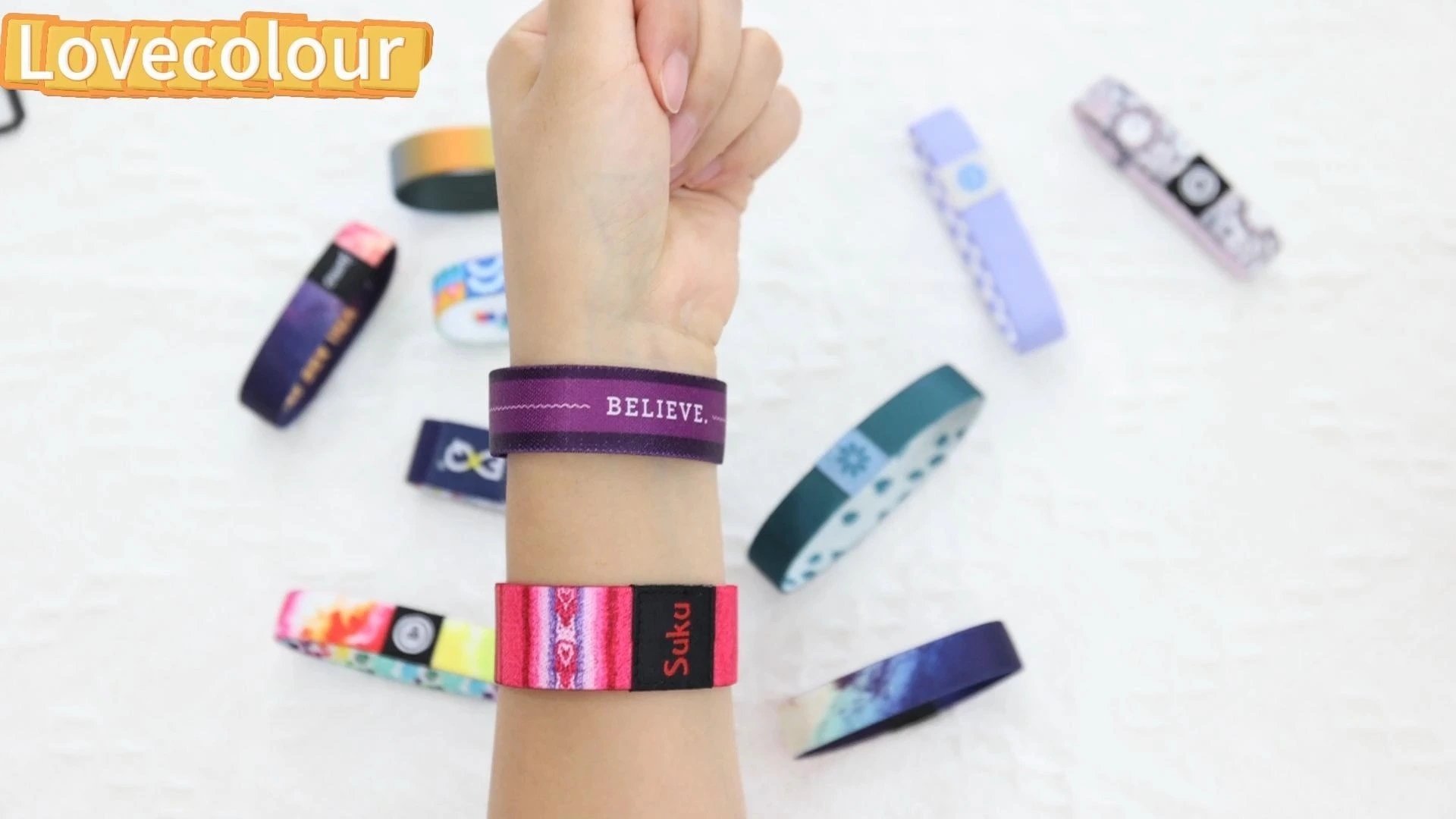 Lovecolour High Quality Polyester Promotional Wide Fabric Bracelet Elastic Wristband For Event 1