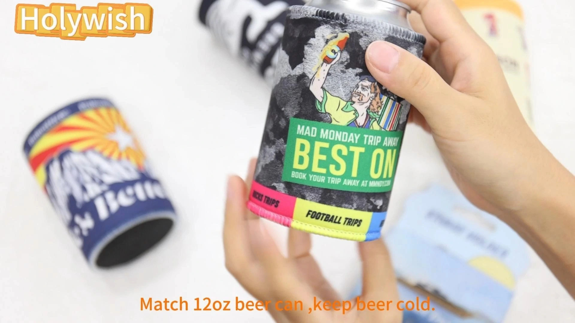 Custom Sublimation Printed Pattern Neoprene Can Cooler Bags Machine Washable,Collapsible 1
