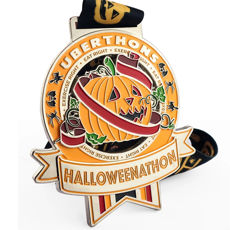 Medal Lanyard Manufacturer Custom Halloween Medal with Sublimation Ribbon Lanyard 1
