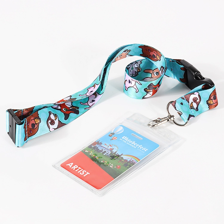 Lanyard Kad ID Tersuai Pembekal Lanyard Pencetakan Pemindahan Terma dengan Gesper Pelepasan Pantas Plastik 1