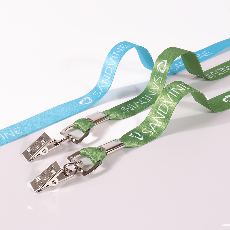 Green Polyester Lanyards cum metallum clip
