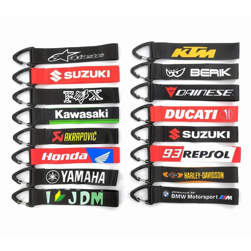 Cordões curtos tecidos de poliéster com logotipo personalizado, cordão de pulso para motocicleta com gancho de plástico 1
