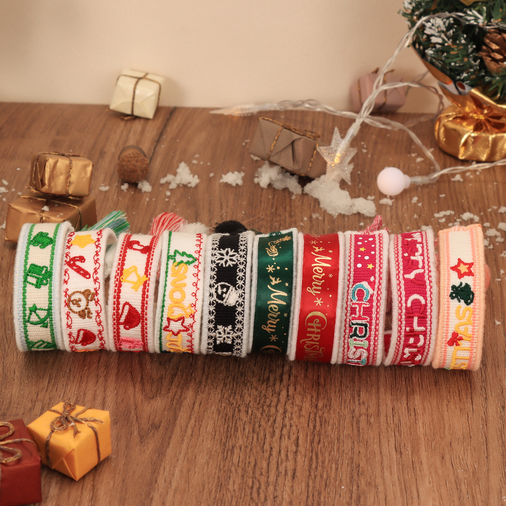 Stickerei-Quasten-Armbänder, individuelles Weihnachtstag-Stoff-Armband, Neujahrsgeschenk 1