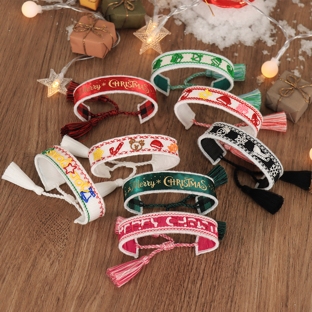 Stickerei-Quasten-Armbänder, individuelles Weihnachtstag-Stoff-Armband, Neujahrsgeschenk 2
