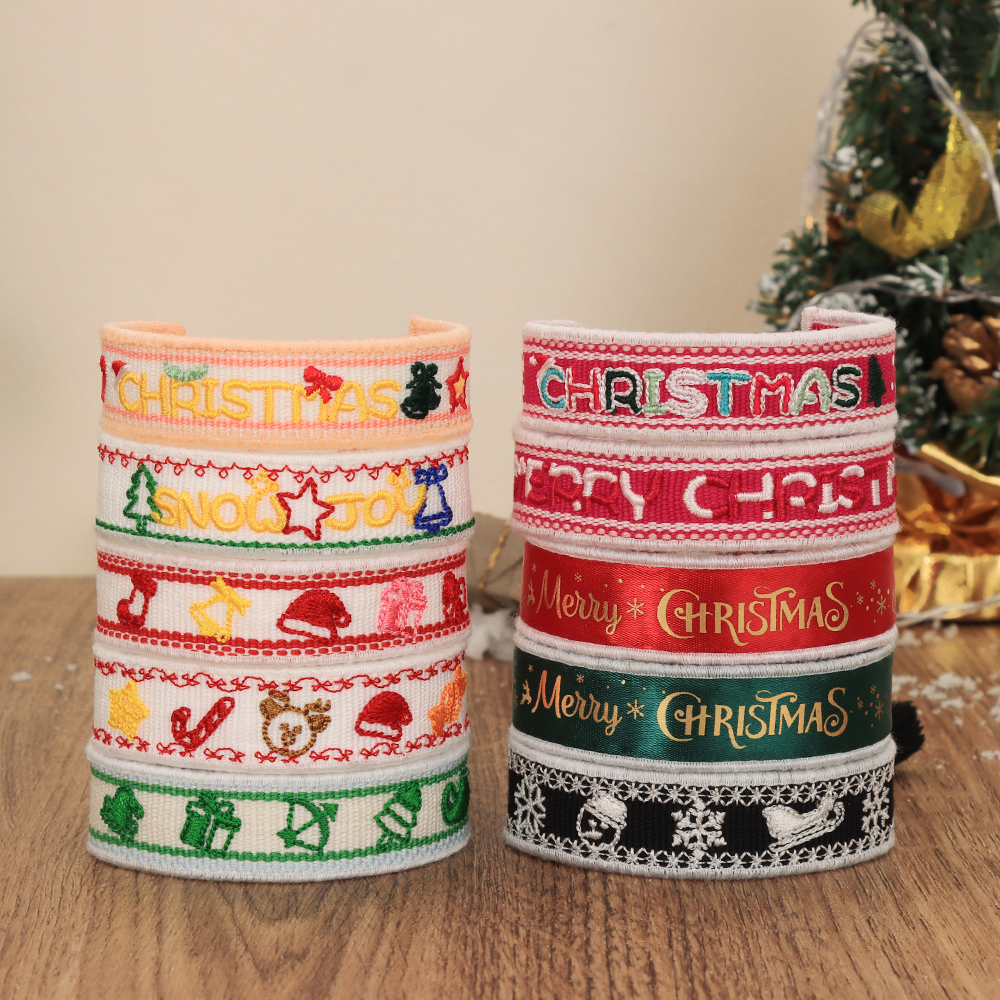 Stickerei-Quasten-Armbänder, individuelles Weihnachtstag-Stoff-Armband, Neujahrsgeschenk 3